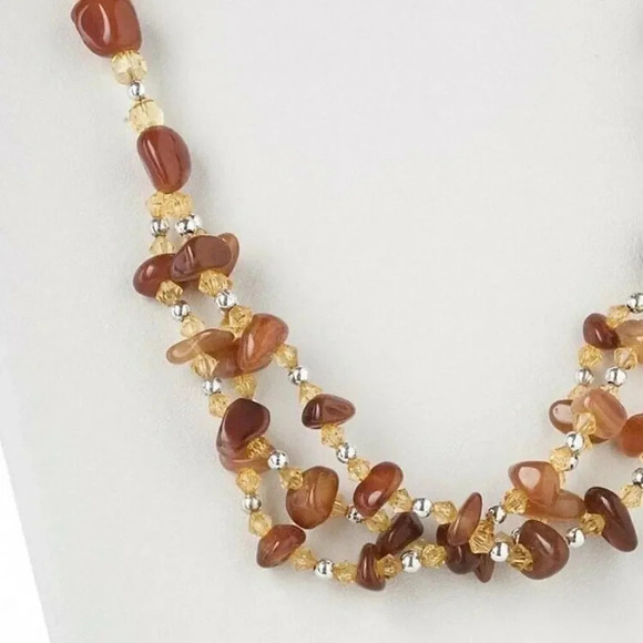 Carnelian Red Gemstone Nugget and Silver Plated Brass Beads Necklace - Picture 2 of 3